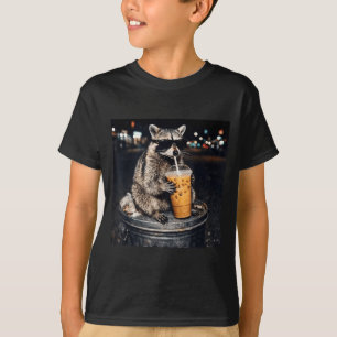 Funny raccoon drinking iced coffee animal meme men T-Shirt