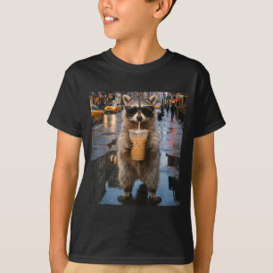 Funny raccoon drinking iced coffee animal meme men T-Shirt