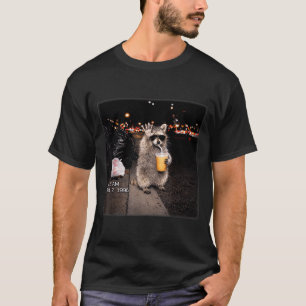 Funny raccoon drinking iced coffee animal meme men T-Shirt