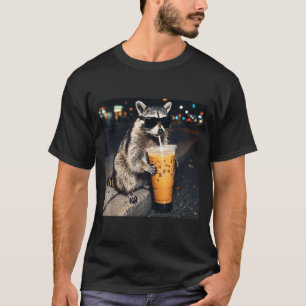 Funny raccoon drinking iced coffee animal meme men T-Shirt