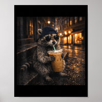 Funny raccoon drinking iced coffee cool animal mem