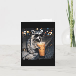 Funny raccoon drinking iced coffee funny animal card