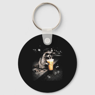 Funny Raccoon Drinking Iced Coffee Lover Humor T-s Keychain