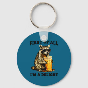 Funny raccoon drinking iced coffee meme sarcastic keychain