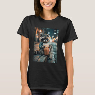 Funny Raccoon Drinking Iced Coffee Meme T-Shirt