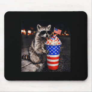 Funny Raccoon Drinking Iced Coffee Men Women 4th Mouse Pad