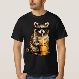 Funny Raccoon Drinking Iced Coffee — Retro Animal T-Shirt