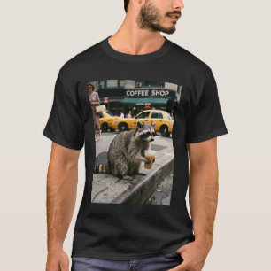 Funny Raccoon Drinking Iced Coffee Sunglasses Cool T-Shirt