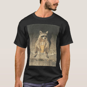 Funny raccoon drinking iced coffee unhinged meme T-Shirt