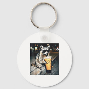 Funny Raccoon Drinking Milk Cute Artwork Keychain