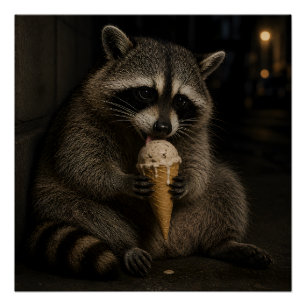 Funny Raccoon Eating Ice Cream Poster