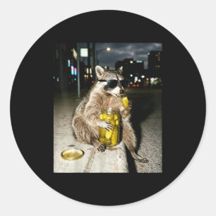 Funny raccoon eating pickles meme men women classic round sticker