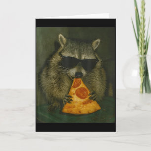 Funny Raccoon Eating Pizza Animal Meme Men Women Card