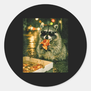 Funny raccoon eating pizza animal meme trash panda classic round sticker