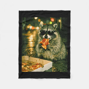 Funny raccoon eating pizza animal meme trash panda fleece blanket