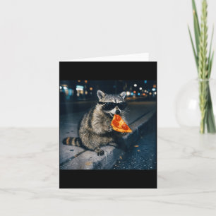 Funny raccoon eating pizza cute animal selfie  card