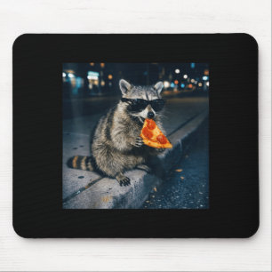 Funny raccoon eating pizza cute animal selfie mouse pad