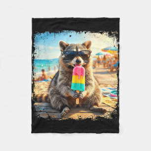 Funny raccoon eating popsicle summer animal meme fleece blanket