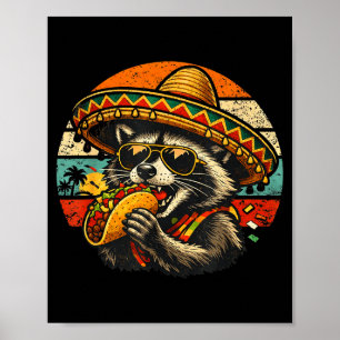 Funny Raccoon Eating Taco Retro Sombrero Graphic M Poster