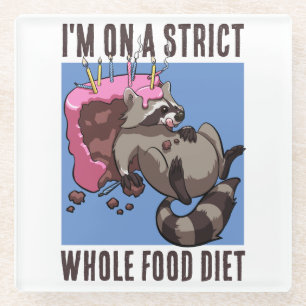 Funny Raccoon Eating Whole Birthday Cake Cartoon Glass Coaster