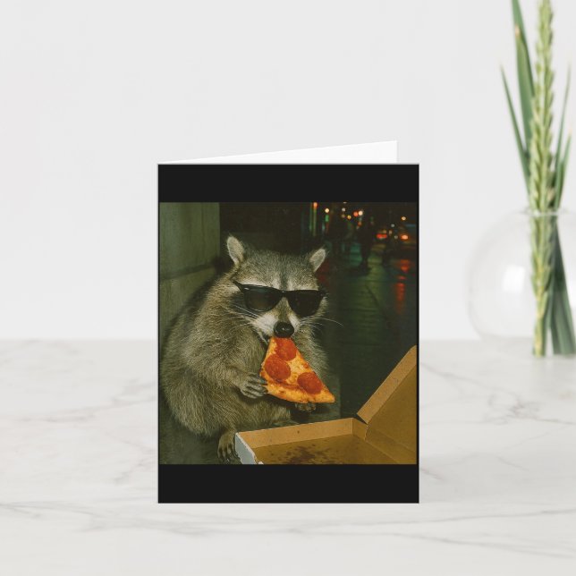 Funny Raccoon Eating Zza Animal Meme  Card (Front)