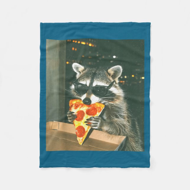 Funny Raccoon Eating Zza Animal Meme Men Women Kid Fleece Blanket (Front)