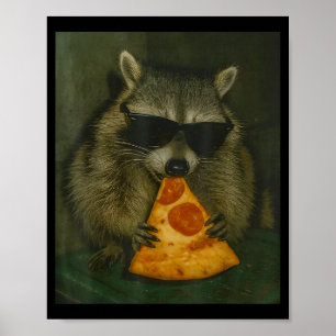 Funny Raccoon Eating Zza Animal Meme Men Women Poster
