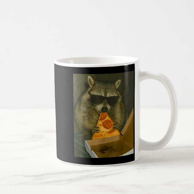 Funny Raccoon Eating Zza Animal Meme Raccoon  Coffee Mug (Right)