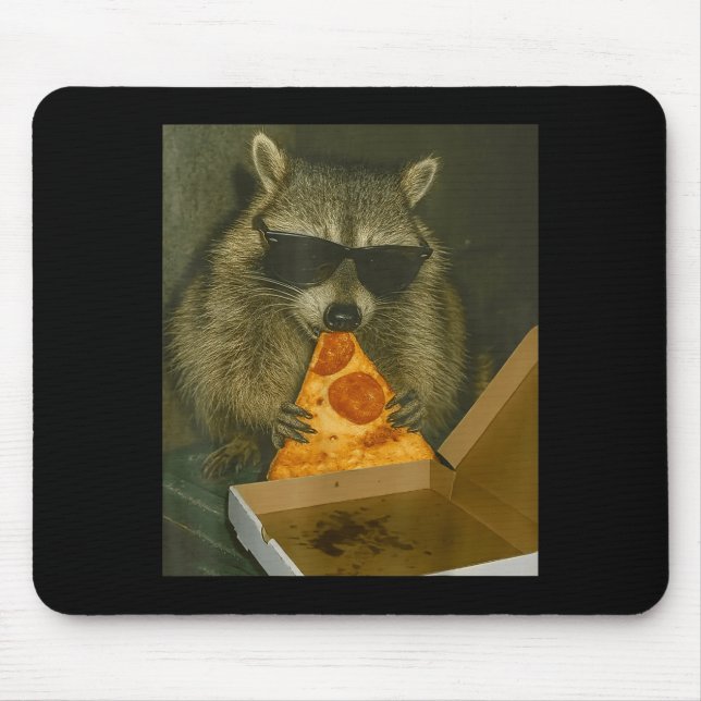 Funny Raccoon Eating Zza Animal Meme Raccoon  Mouse Pad (Front)
