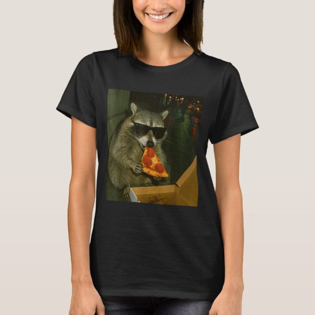 Funny Raccoon Eating Zza Animal Meme  T-Shirt (Front)