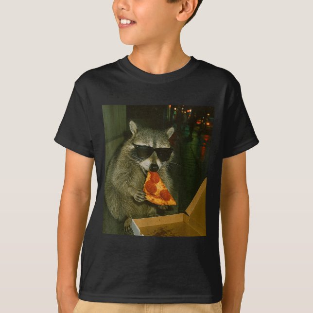 Funny Raccoon Eating Zza Animal Meme  T-Shirt (Front)