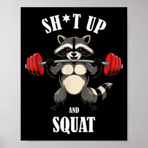 Funny Raccoon Fitness Squating Workout Weightlifti Poster