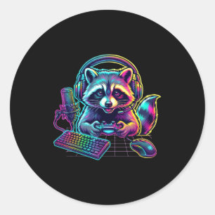 Funny Raccoon Gamer Video Game Gaming Lover  Classic Round Sticker