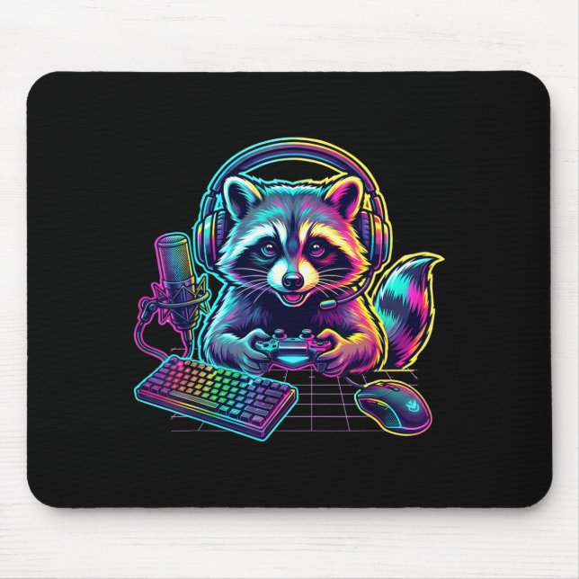 Funny Raccoon Gamer Video Game Gaming Lover  Mouse Pad (Front)