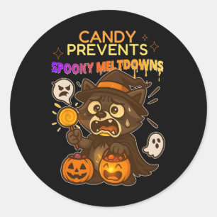 Funny Raccoon Halloween Candy Meltdown For Kids  Classic Round Sticker