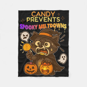 Funny Raccoon Halloween Candy Meltdown For Kids Fleece Blanket