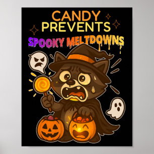 Funny Raccoon Halloween Candy Meltdown For Kids Poster