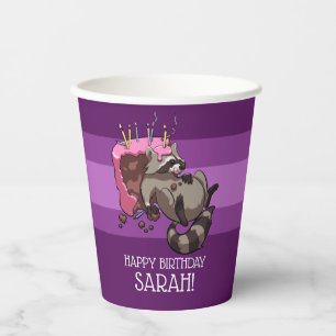 Funny Raccoon Happy Birthday Add Your Name Cartoon Paper Cups