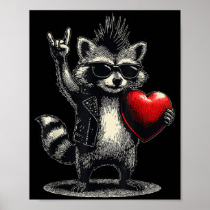 Funny Raccoon Heart Punk Rock Valentines Day Men B Poster