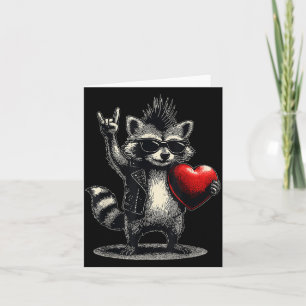 Funny raccoon heart punk rock valentines day men card