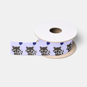 Funny Raccoon Holding Balloon Birthday Ribbon Satin Ribbon