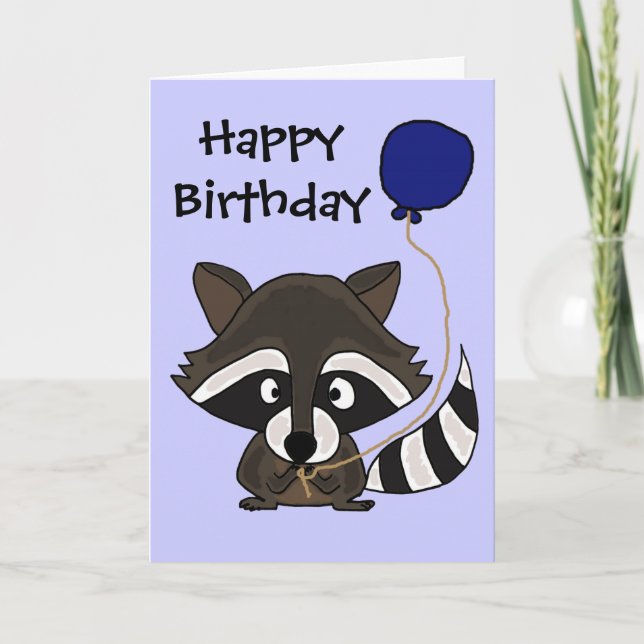 Funny Raccoon Holding Balloon Card (Front)