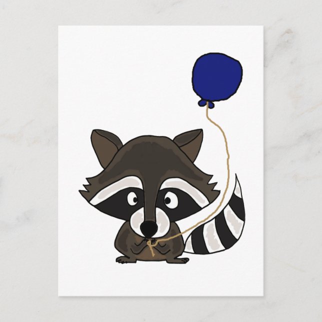 Funny Raccoon Holding Balloon Postcard (Front)