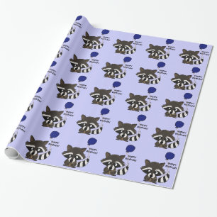Funny Raccoon Holding Balloon Wrapping Paper