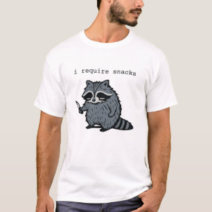 Funny Raccoon “I Require Snacks” Cartoon Design T-Shirt
