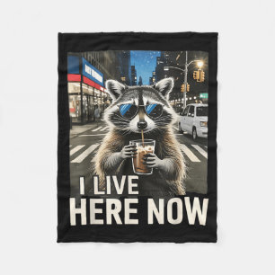 Funny Raccoon Iced Coffee Live Here City Trash Fleece Blanket