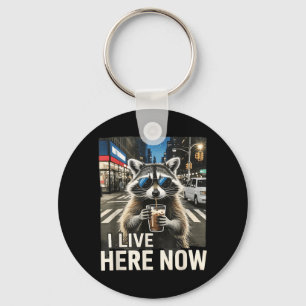 Funny Raccoon Iced Coffee Live Here City Trash Keychain