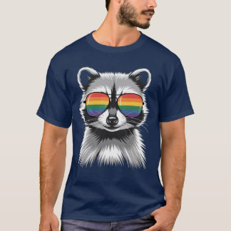 Funny Raccoon LGBT Sunglasses Rainbow Flag Gay Pri T-Shirt