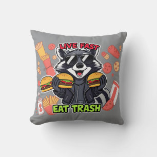 Funny Raccoon ‘Live Fast Eat Trash’ Throw Pillow
