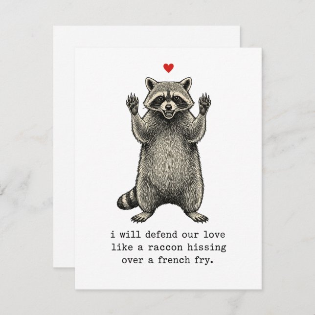 Funny Raccoon Love Valentine Card for Him Her (Front/Back)